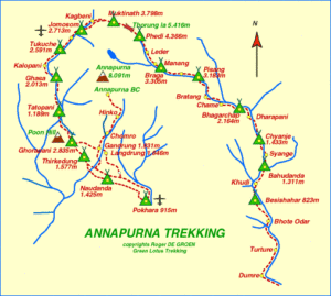 A map of the Annapurna trek